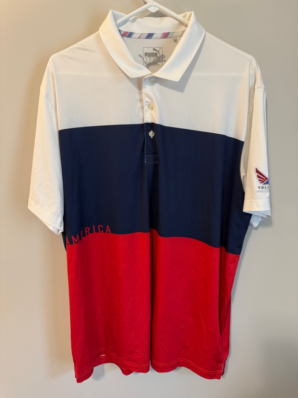 Puma Men’s Tri-Block Polo in White, Navy & Red